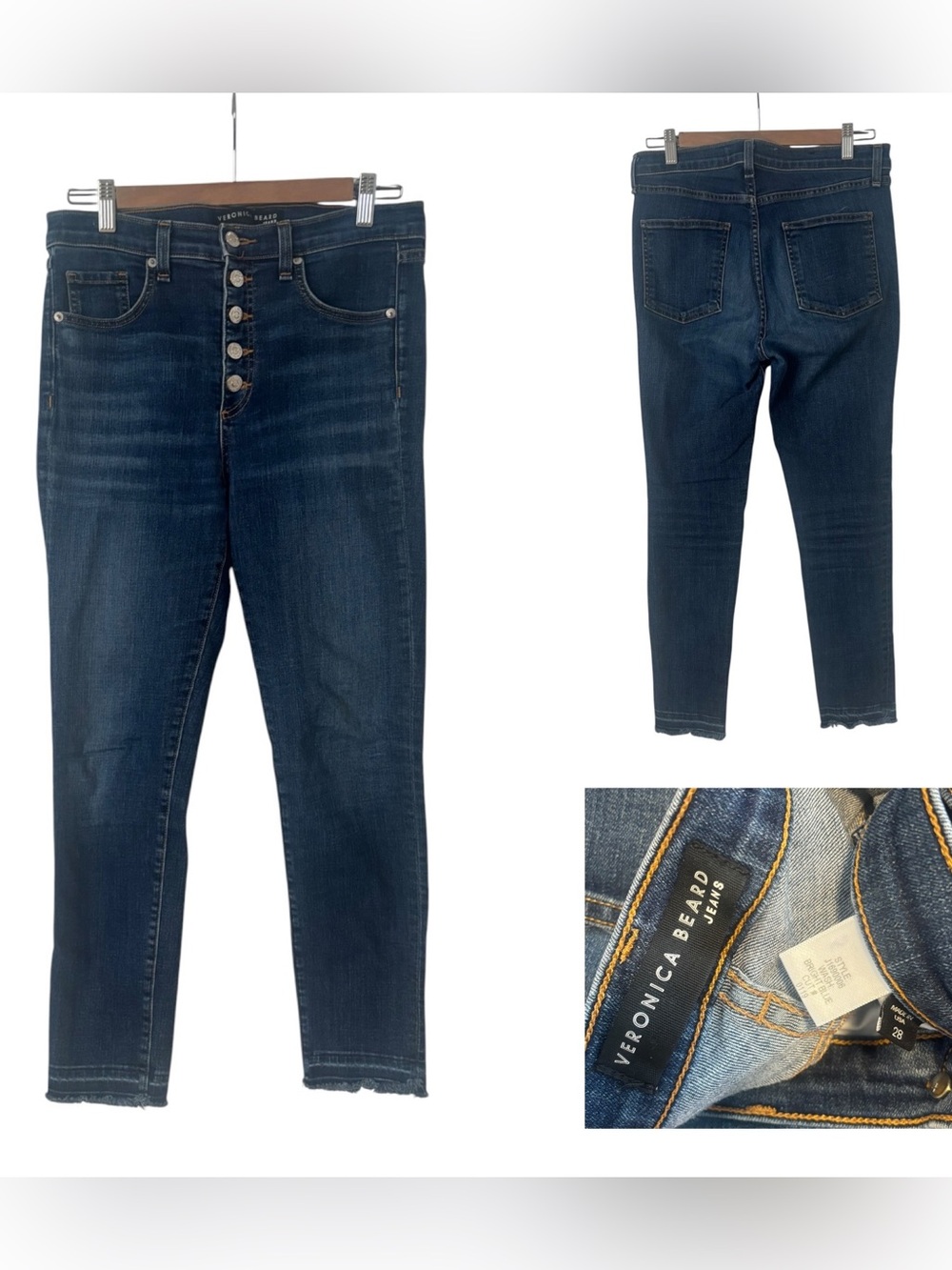 Veronica Beard Button Fly Rough Hem Skinny Jeans